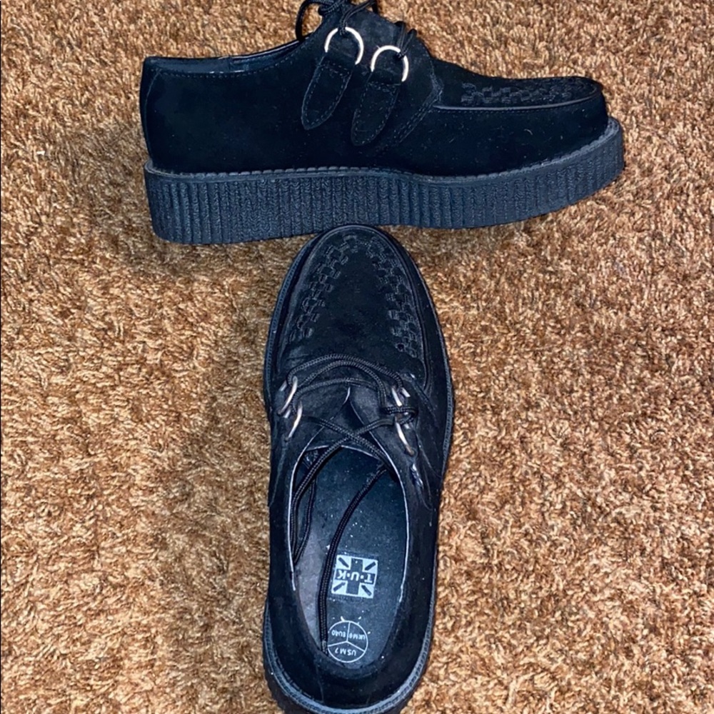 Black suede platform creepers